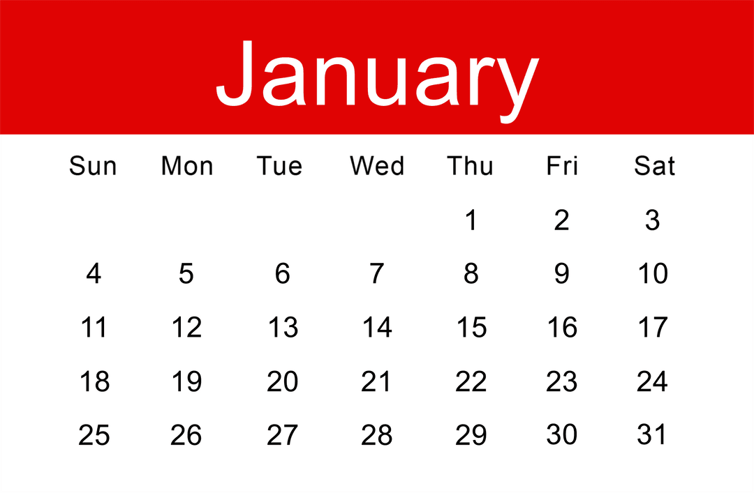 Transparent January Calendar Illustration for Planning