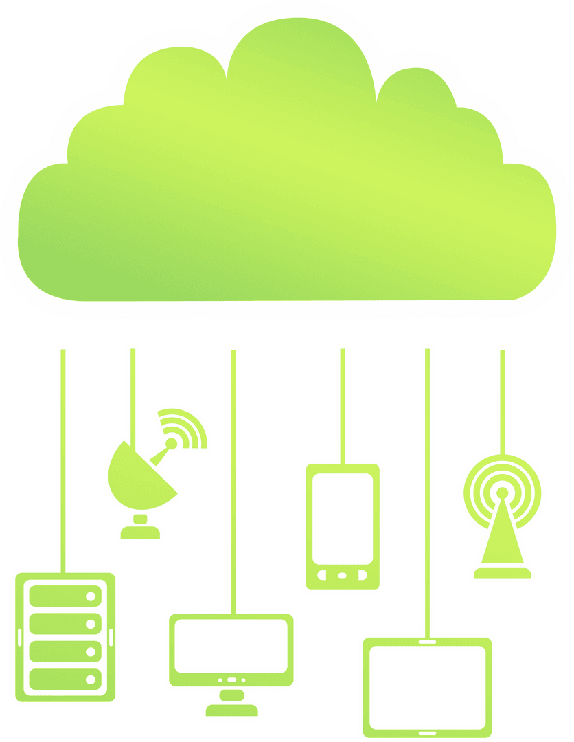 Green Cloud Computing and Technology Symbols on Transparent Background