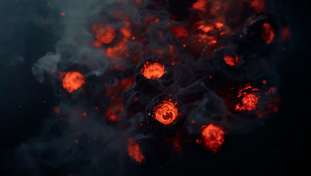 Pulsating Molten Cores Amidst Smoky Darkness