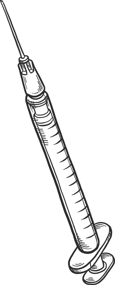 Syringe Line Art on Transparent Background with Plunger and Needle