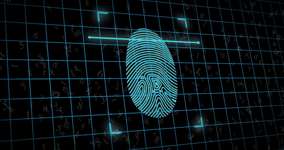 Digital fingerprint scan on high-tech interface for cybersecurity