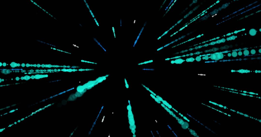 Abstract Green Dots Creating Burst Lines on Dark Background