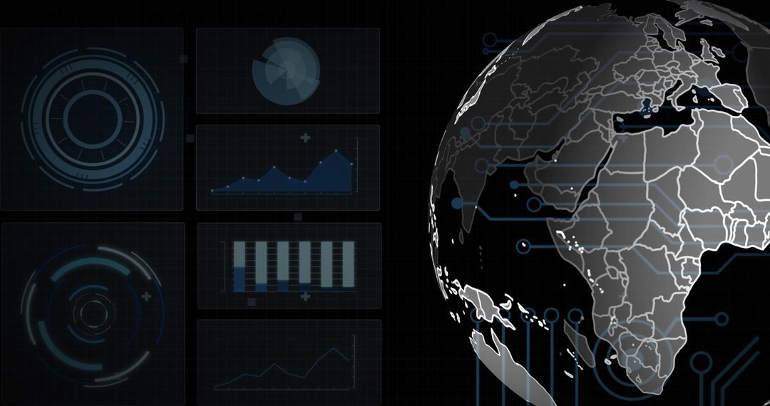 Futuristic Technology Background with Digital Globe and Data Analytics Visualization