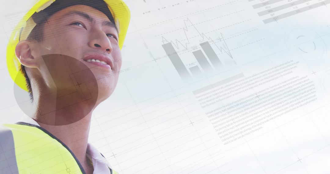 Confident Architect Analyzing Construction Data with Graphs