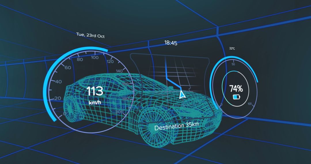 Futuristic Car Dashboard Interface with Speed and Battery Metrics