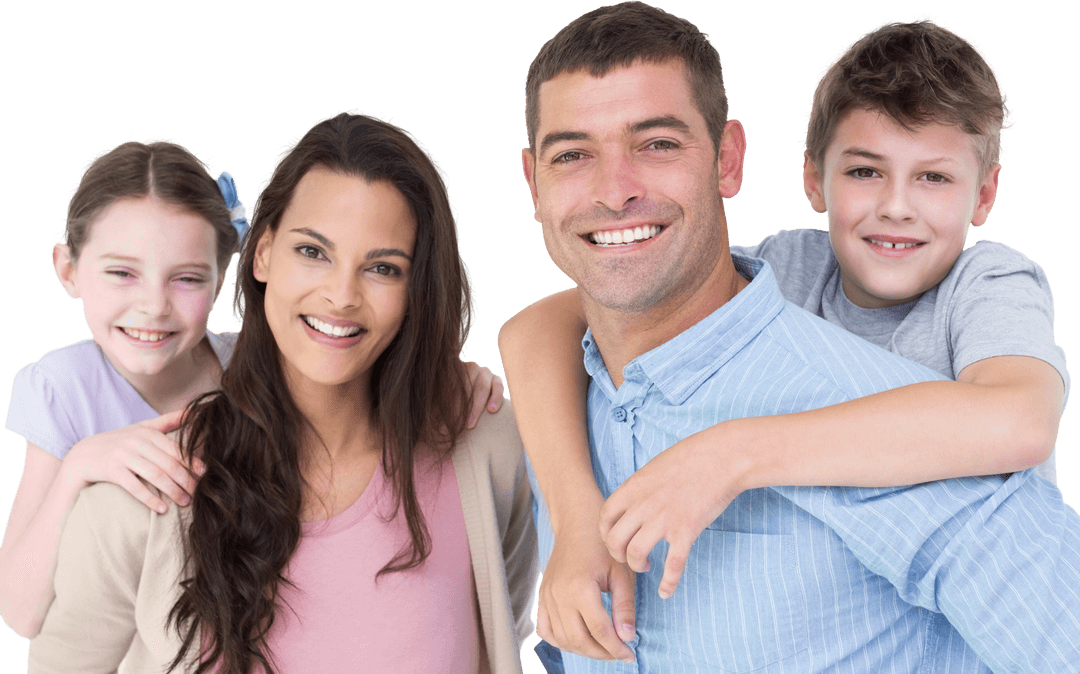 Happy Parents Giving Piggyback Rides to Children on Transparent Background