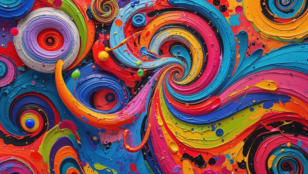 Vibrant dynamic abstract swirling paint composition in a crazy visual style