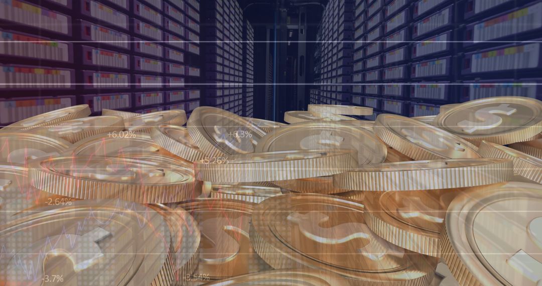 Digital Currency Coins Over Sparkser Graphic Servers