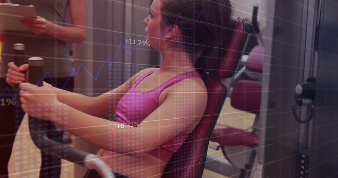 Woman Exercising While Data Analytics Overlay Tracks Progress