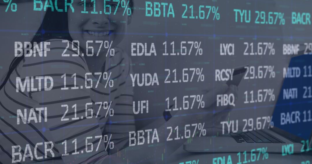 Woman Engaging with Digital Financial Data Interfaces and Insights