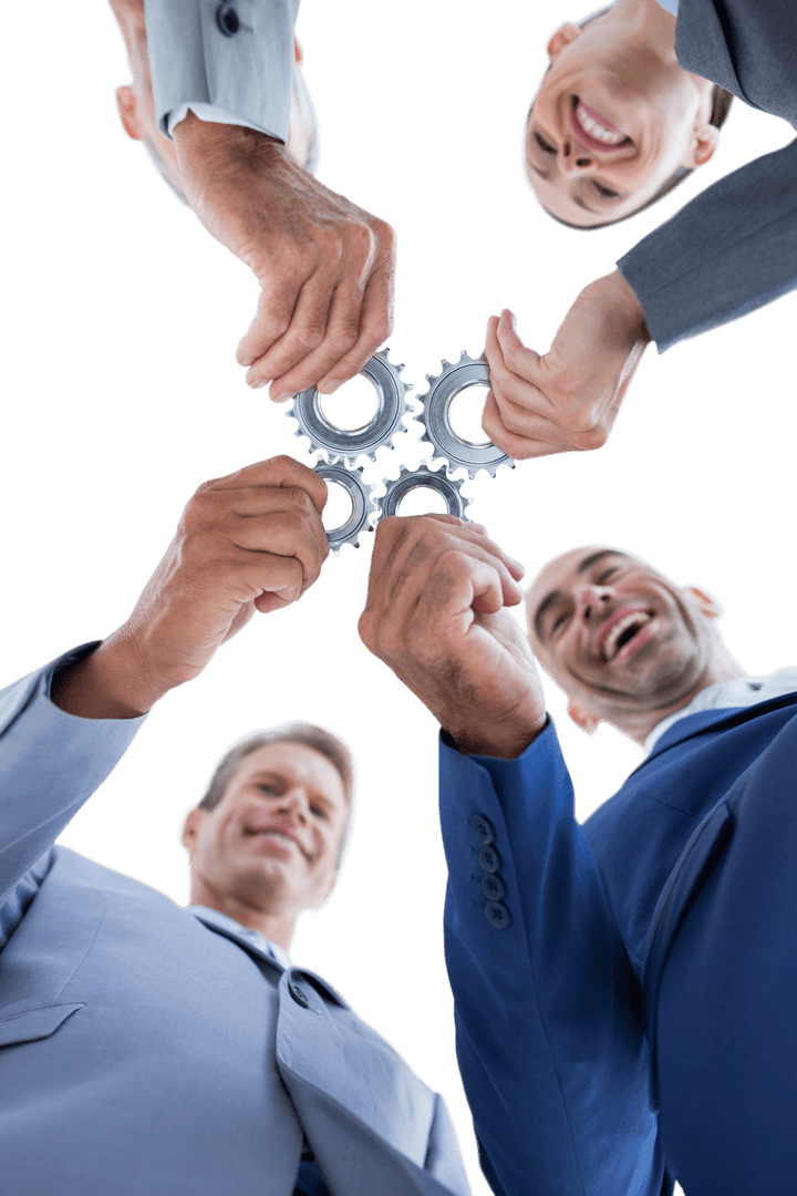 Business Leaders Holding Cogs Through Transparent Background