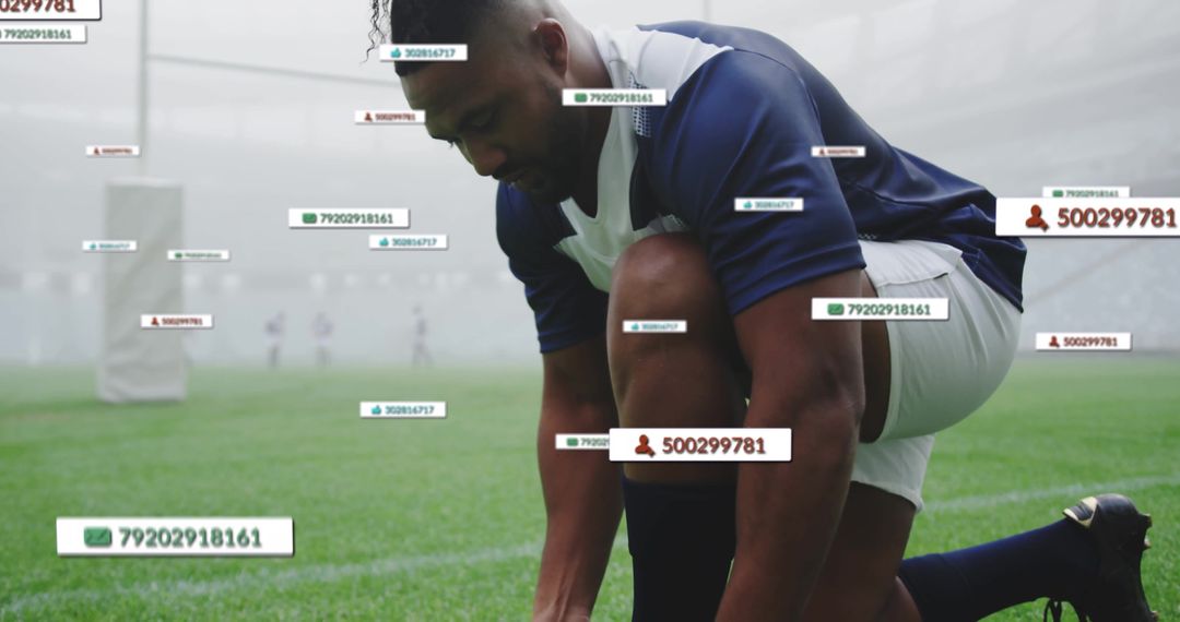 Athlete Ties Laces in Misty Stadium Enhancing Performance with Technology