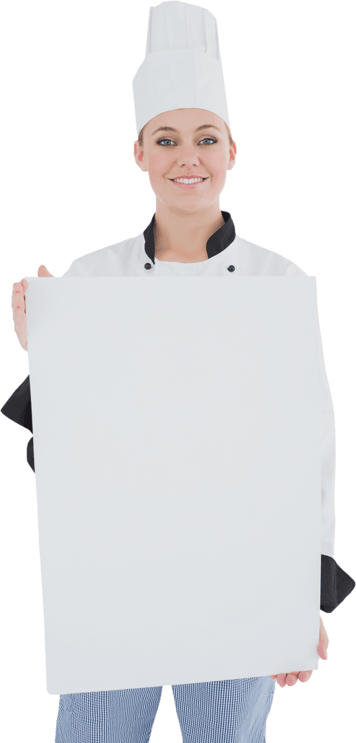 Chef Holding Transparent Blank Billboard for Promotional Use