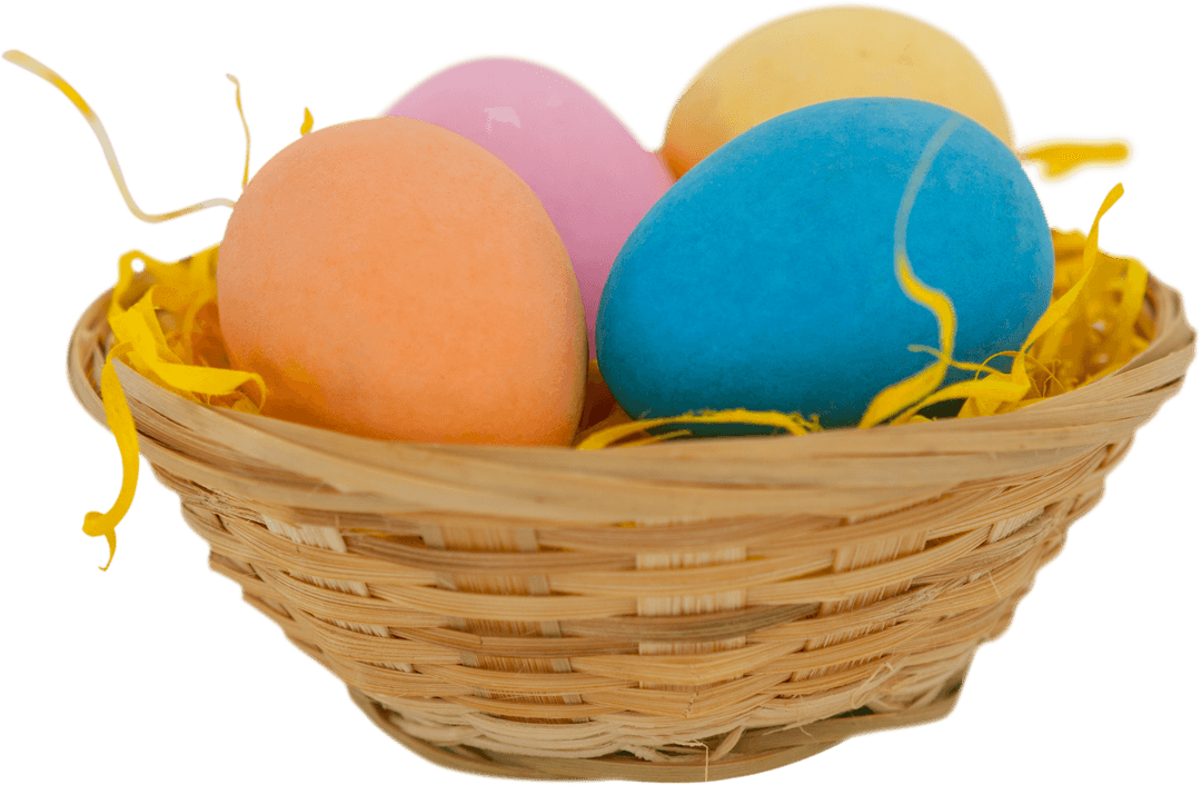 Colorful Transparent Easter Eggs in Wicker Basket