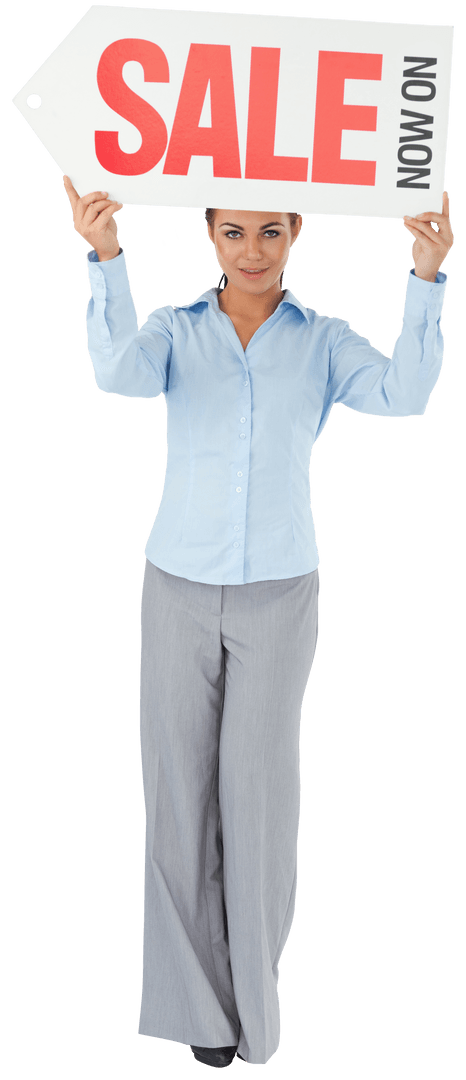Businesswoman Holding Sale Sign with Transparent Background