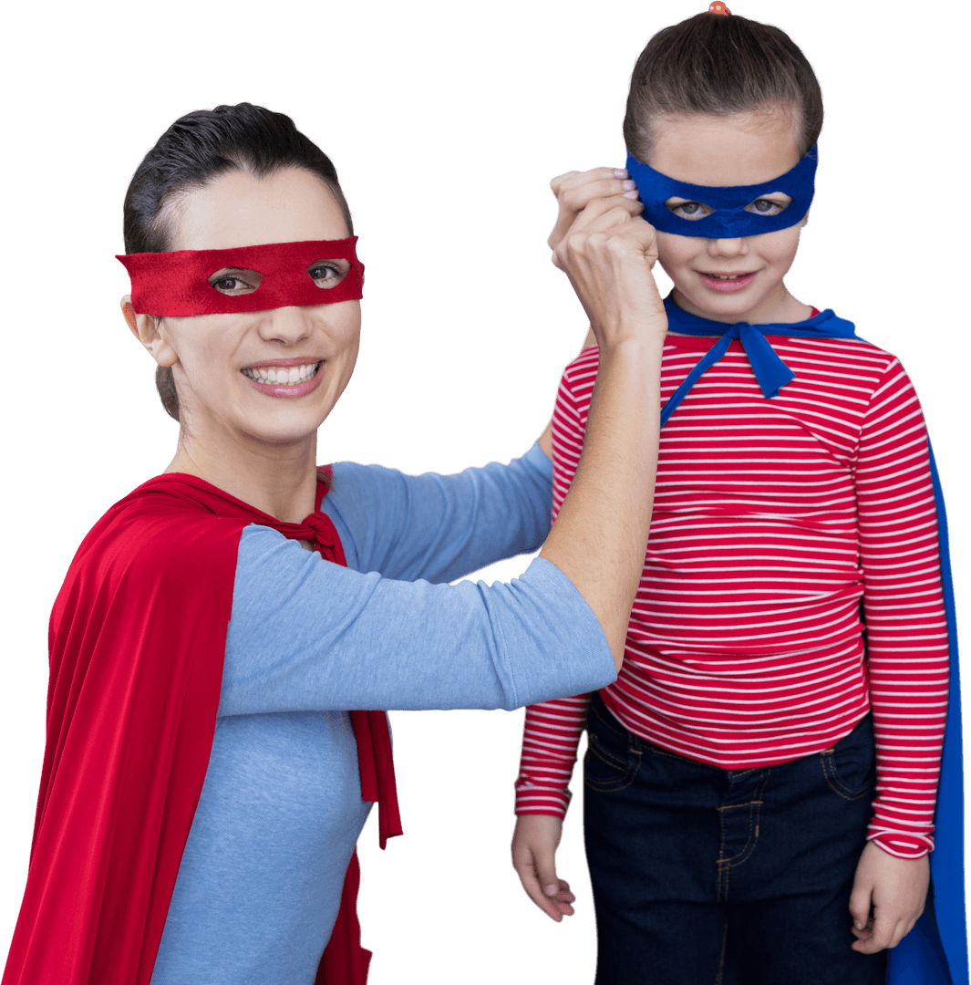 Mother and Daughter Bonding in Colorful Superhero Costumes