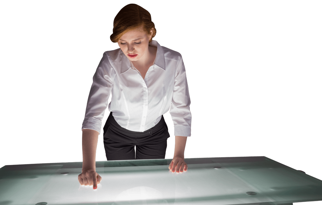 Caucasian Businesswoman Using Transparent Digital Screen