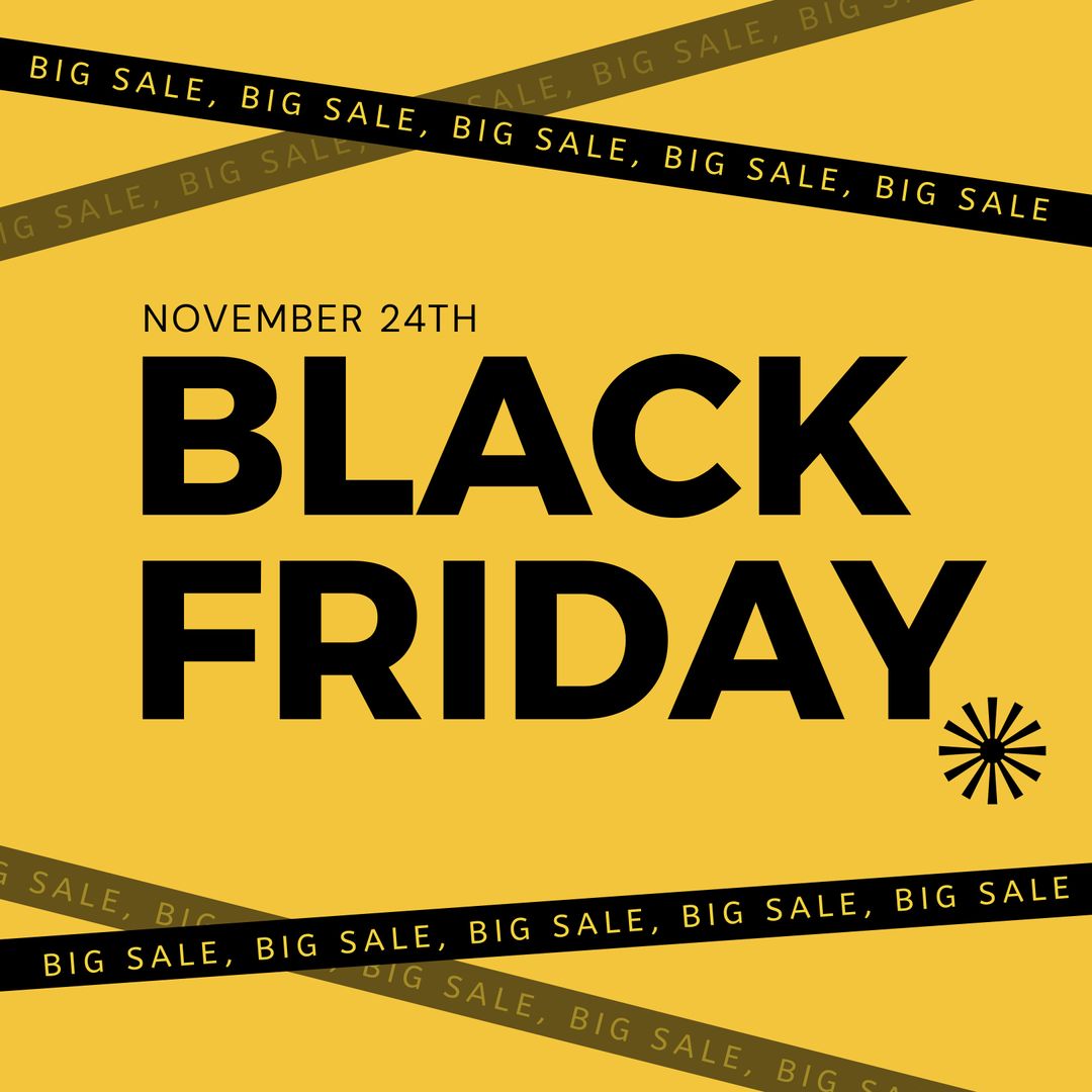 Black Friday Promotion with Big Sale Design on Yellow Background