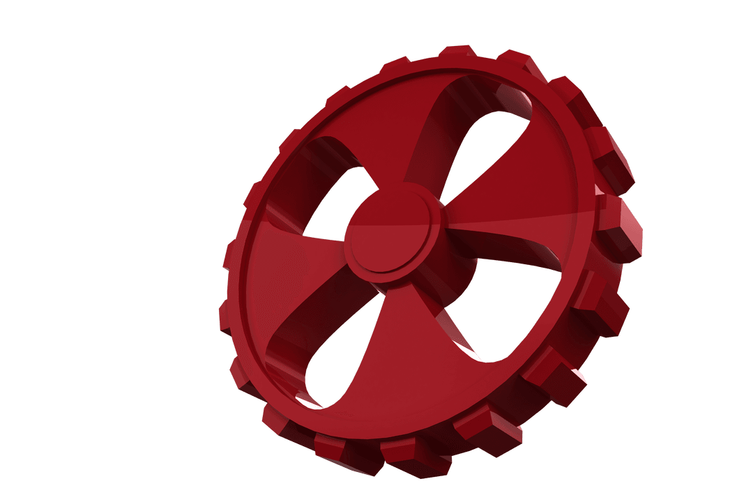 Transparent 3D Red Gear Illustration with Reflective Surface