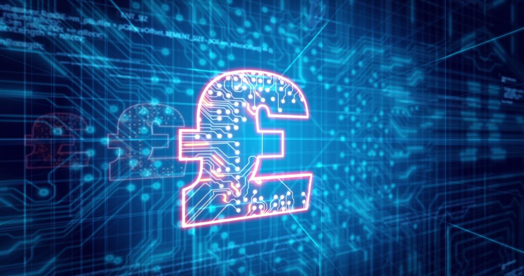 Glowing Pound Symbol on Digital Circuit Background