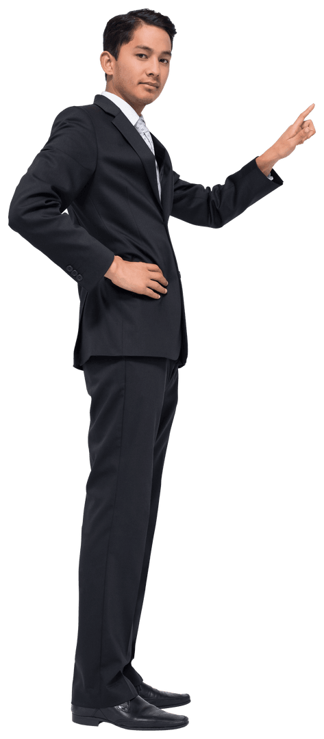 Serious Professional Biracial Businessman Pointing Transparently