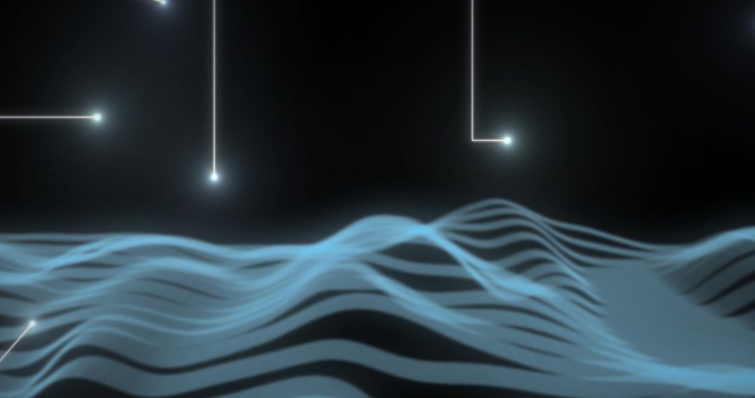 Futuristic Light Waves and Digital Patterns on Black Background