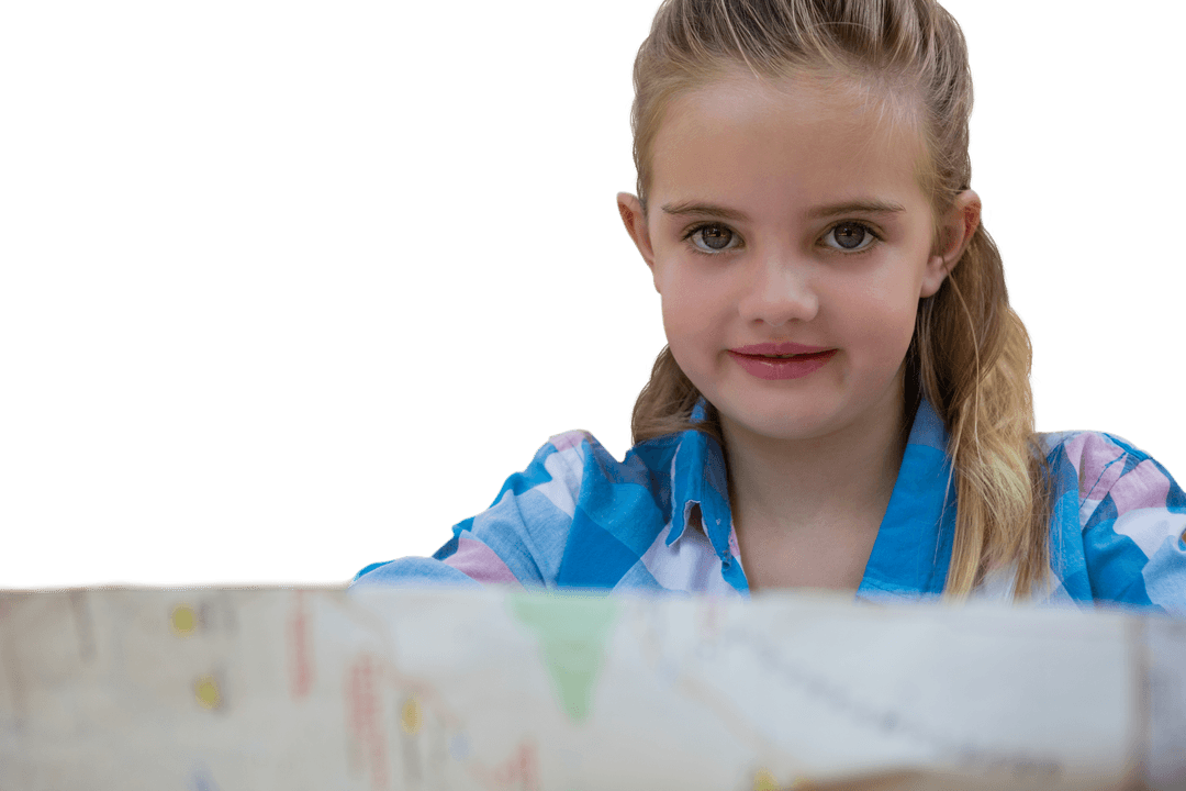 Smiling Child with Map on Transparent Background