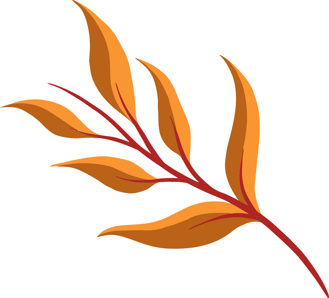 Vibrant Botanical Branch with Orange Leaves on Transparent Background