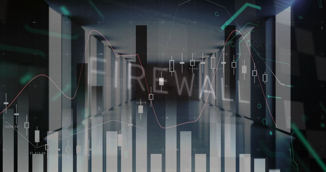 Futuristic Office Corridor with Financial Data Overlay