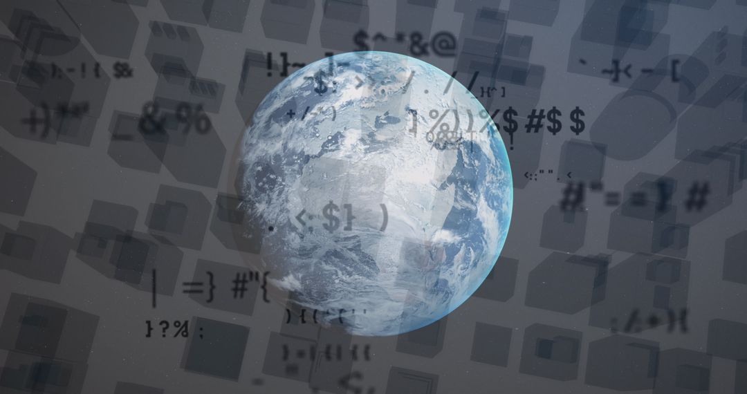 Global Data Processing with Planet, Symbols, and Digital Grid - Free Images, Stock Photos and Pictures on Pikwizard.com