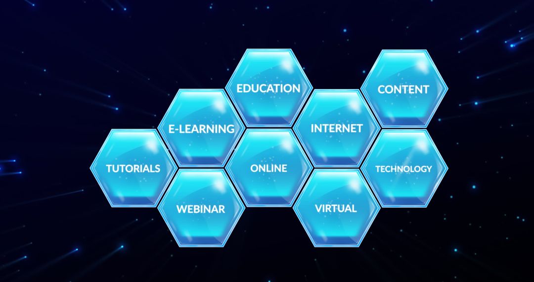 Digital Education Concepts on Blue Hexagonal Buttons Background