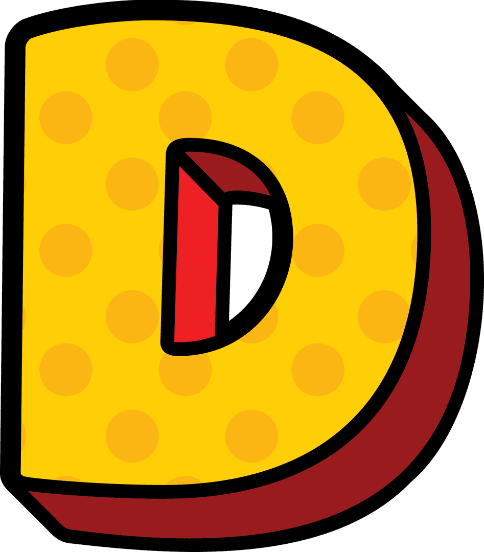 Bold D Letter Pop Art Style on Transparent Background