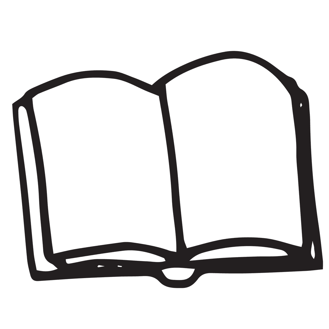 Simple Outline Illustration of Open Book on Transparent Background
