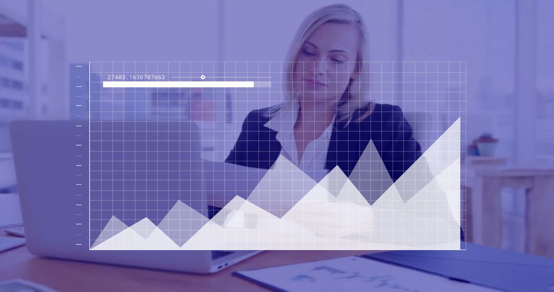 Businesswoman Analyzing Financial Growth with Digital Graphs