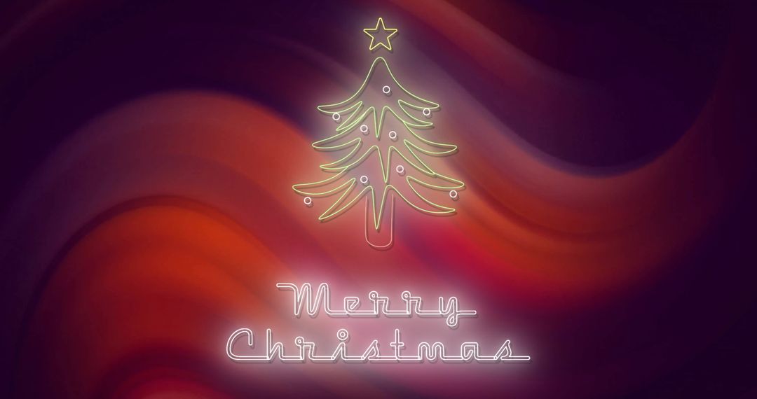 Neon merry christmas text with glowing tree