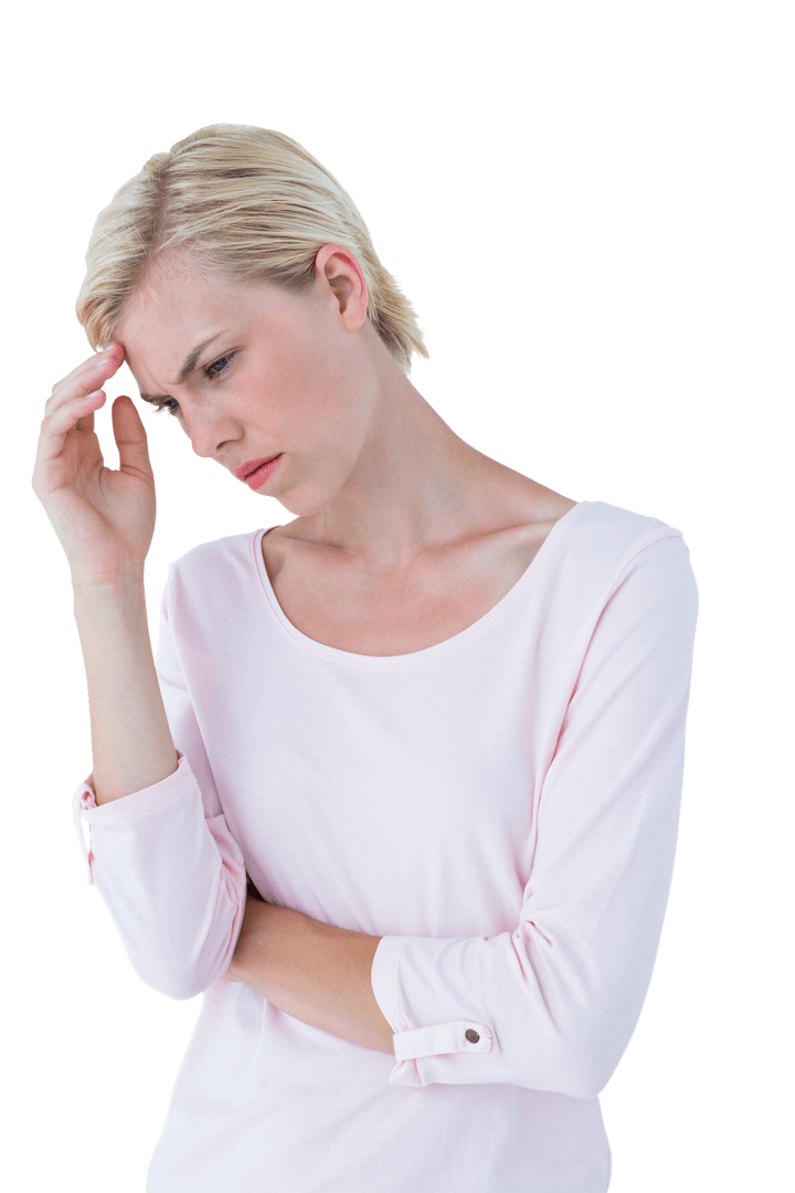 Transparent Background Thoughtful Woman Touching Temple