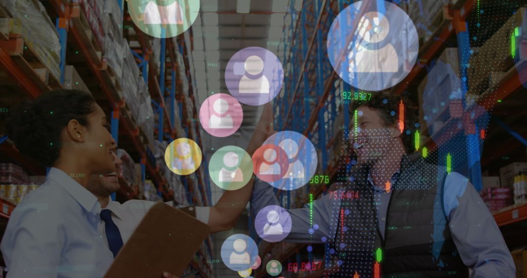 Supervisors Celebrating Success with Technology Overlay in Warehouse