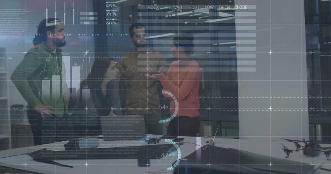 Diverse Business Team Analyzing Financial Data Overjected with Analytics