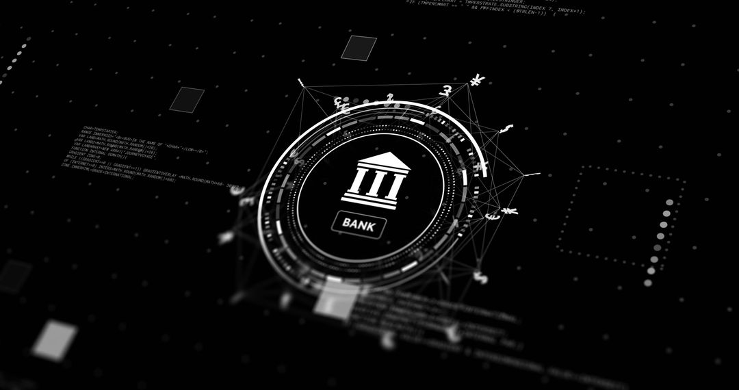 Global Financial Network Interface with Digital Bank Symbols