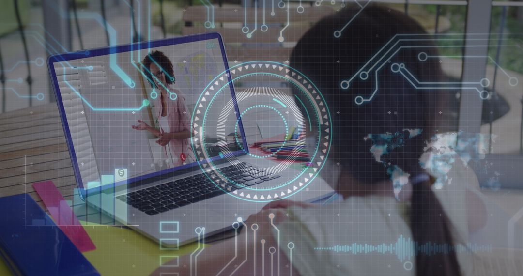 Young Student Engaged in Online Learning with Holographic Interface