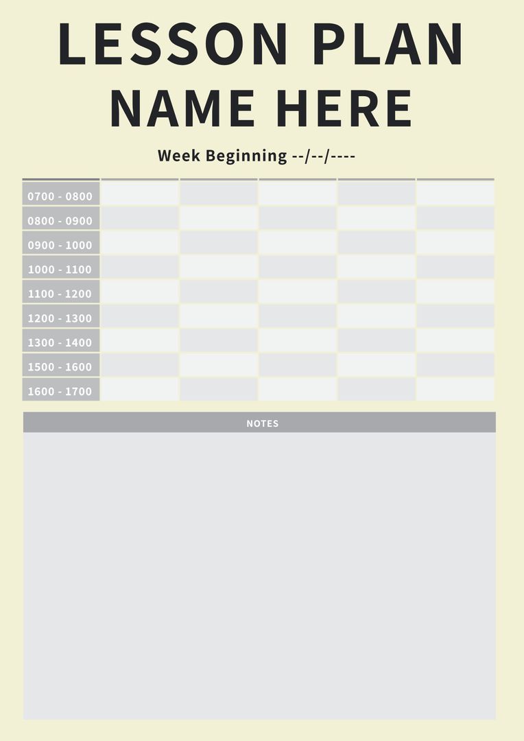 Editable Lesson Plan Template with Hourly Schedule and Notes Section - Download Free Stock Templates Pikwizard.com