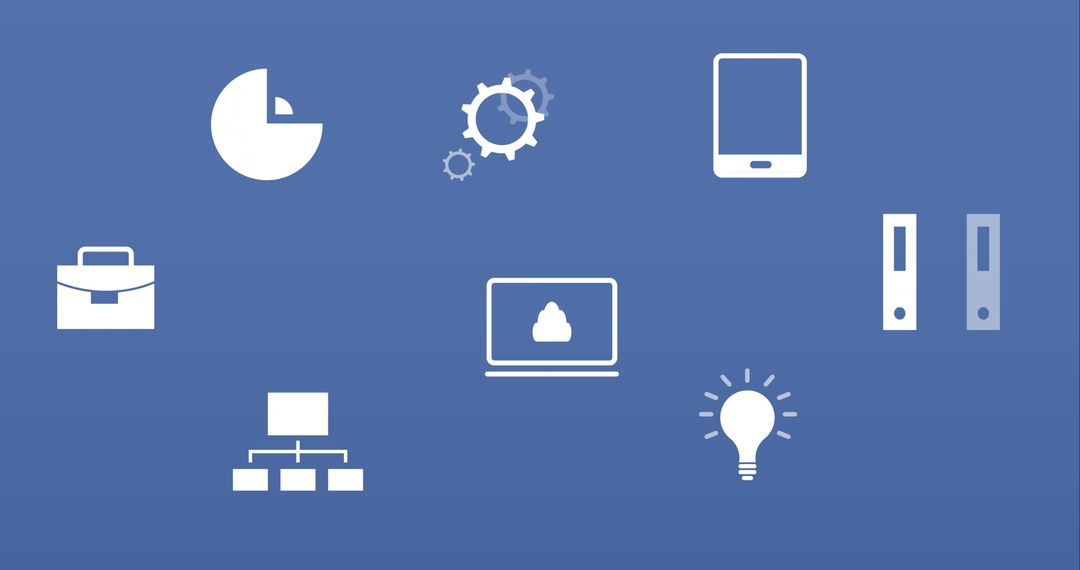 Digital Business Icons for Data Processing on Blue Background