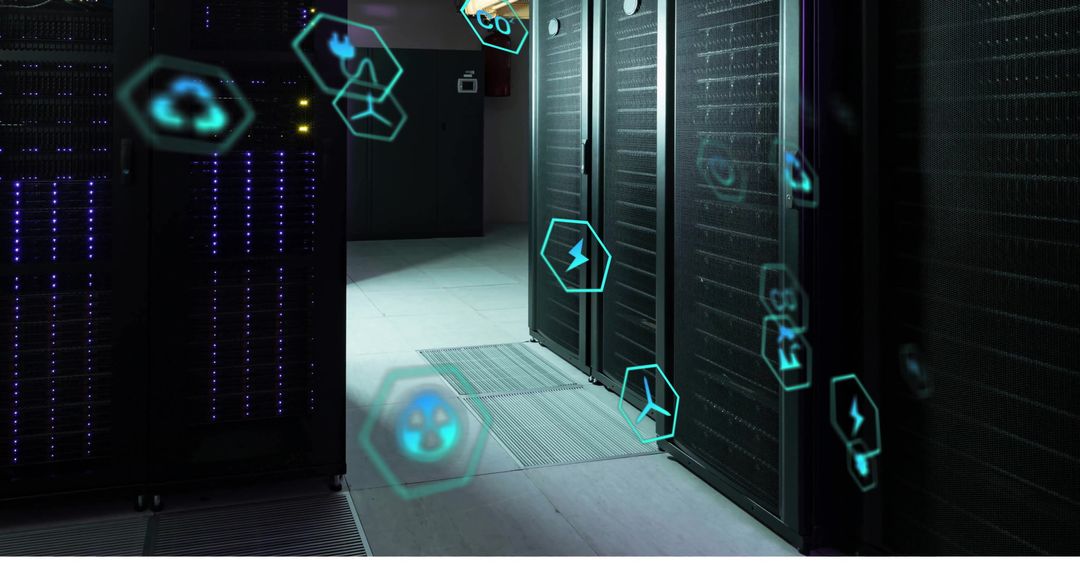 Futuristic Ecology Technology Server Room with Digital Interface