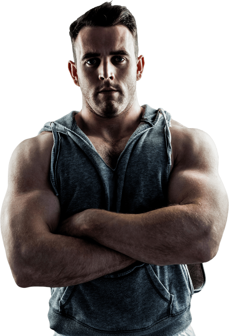 Transparent Focused Bodybuilder With Arms Crossed