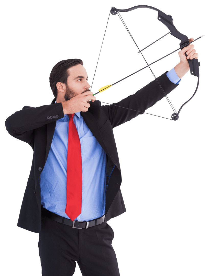 Businessman in Suit Shooting Bow Arrow Transparent Background