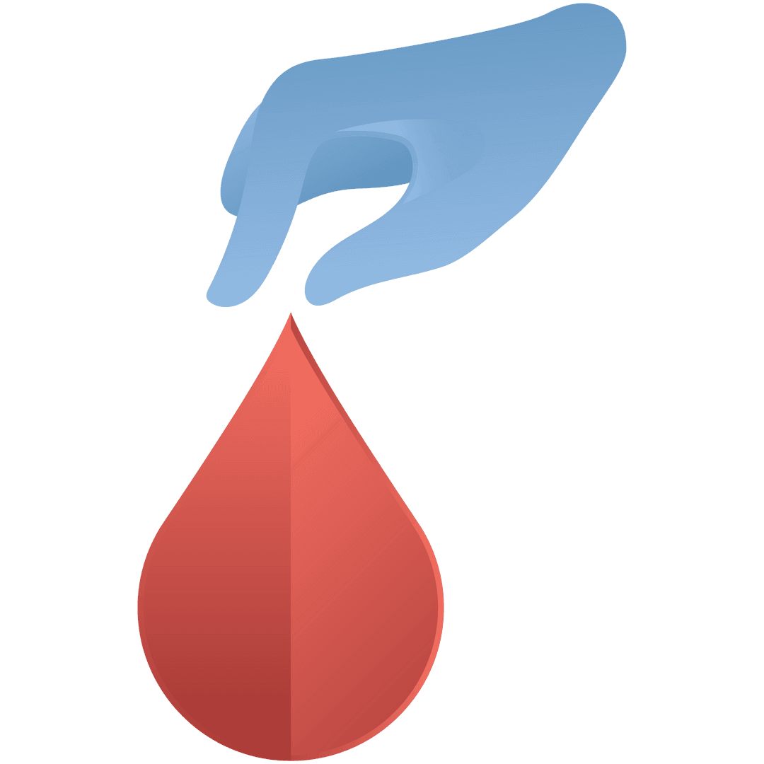 Digital Blue Hand Holding Red Drop on Transparent Background