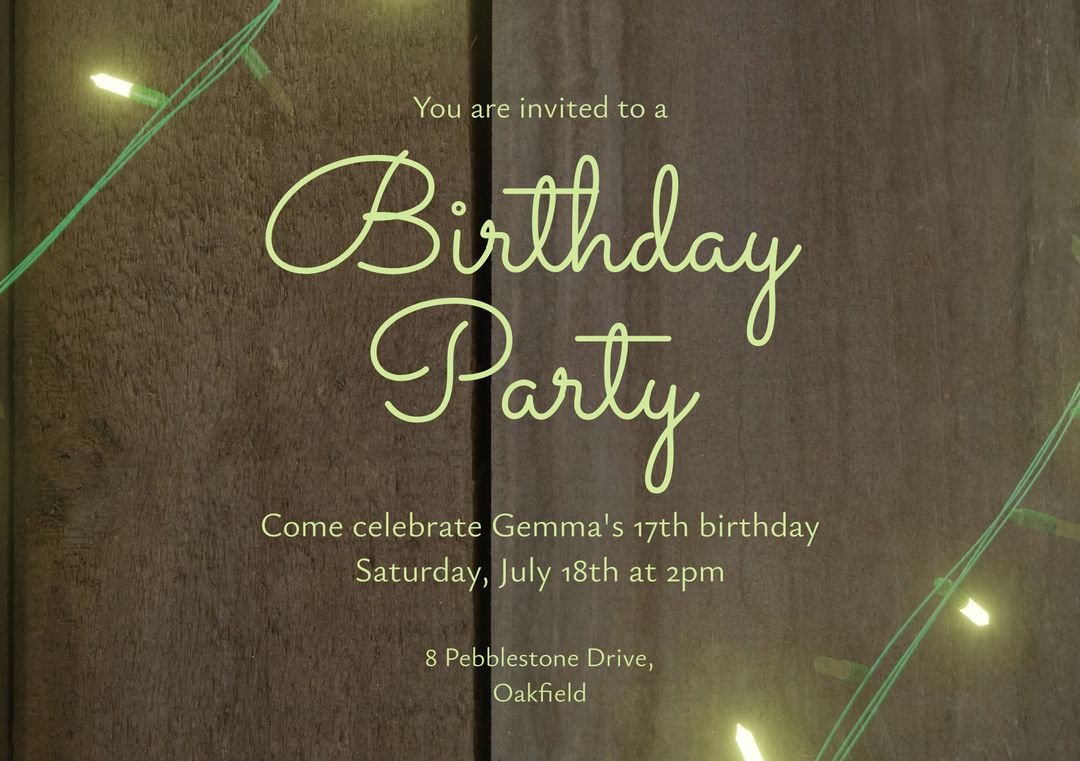 Elegant Birthday Party Invitation with Fairy Lights on Wood Background - Download Free Stock Templates Pikwizard.com