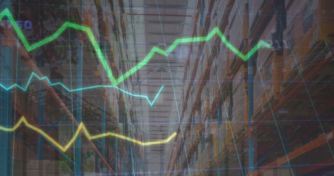 Business Growth Concept with Graphs Overlay in Warehouse