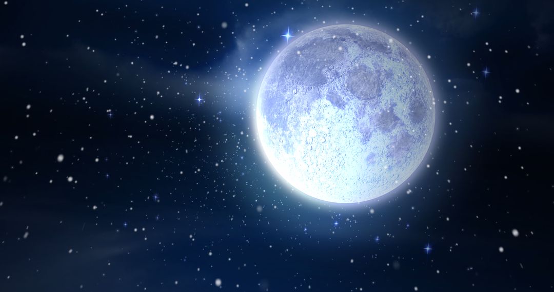 Magical Full Moon Night with Falling Snowflakes