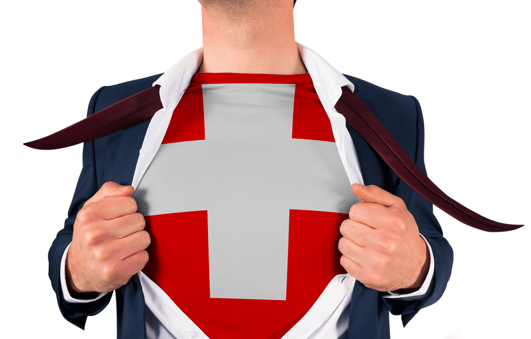 Businessman Unveiling Swiss Flag Shirt Transparent Business Patriotism